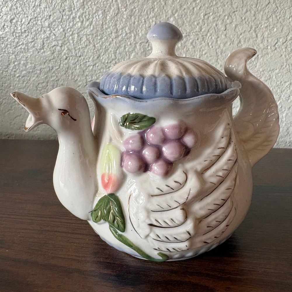 Vintage Mini Swan Teapot Single Serve Ceramic Cottagecore Kitchen Decor